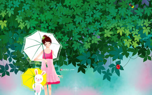 12.春风拂过蓝天下的白云。春天的雨很小，草发芽了，大地是绿色的。