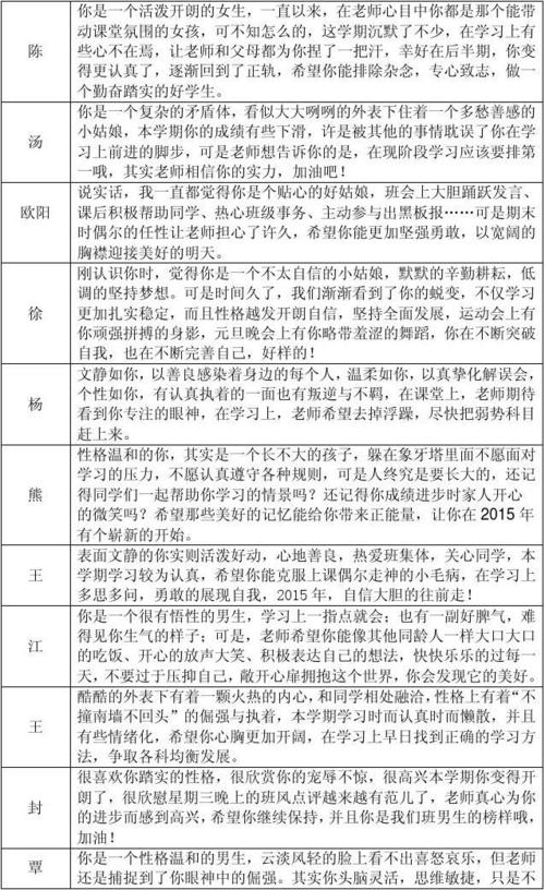 八年级末老师的评论