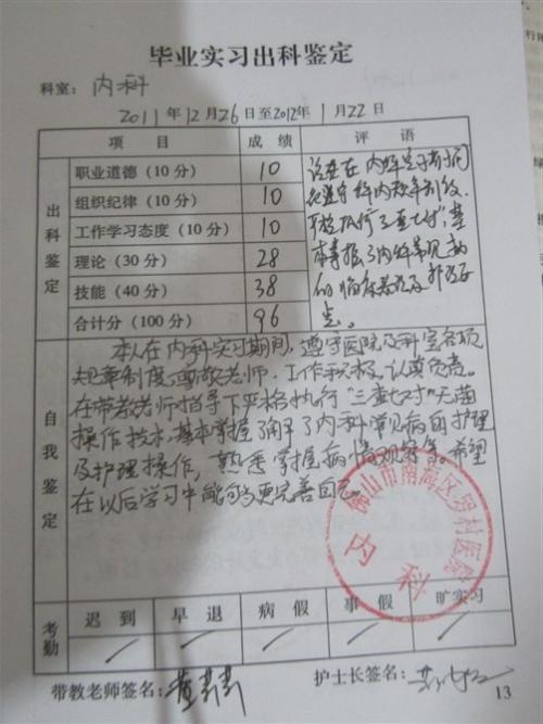 单位实习评估意见
