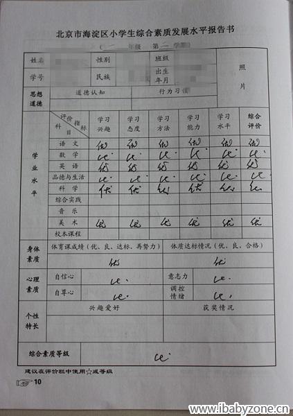 中学生成绩单评论