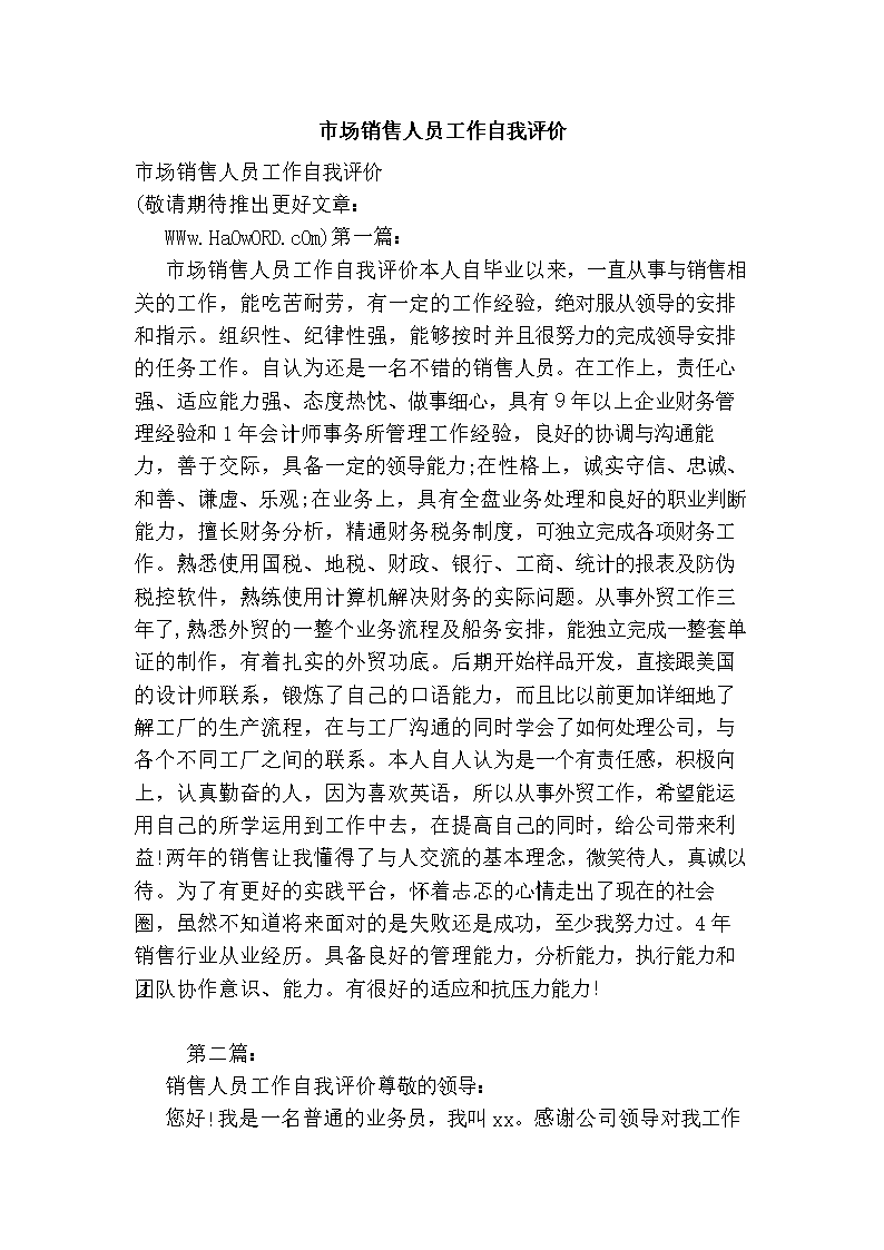 如何编写销售员的自我评估