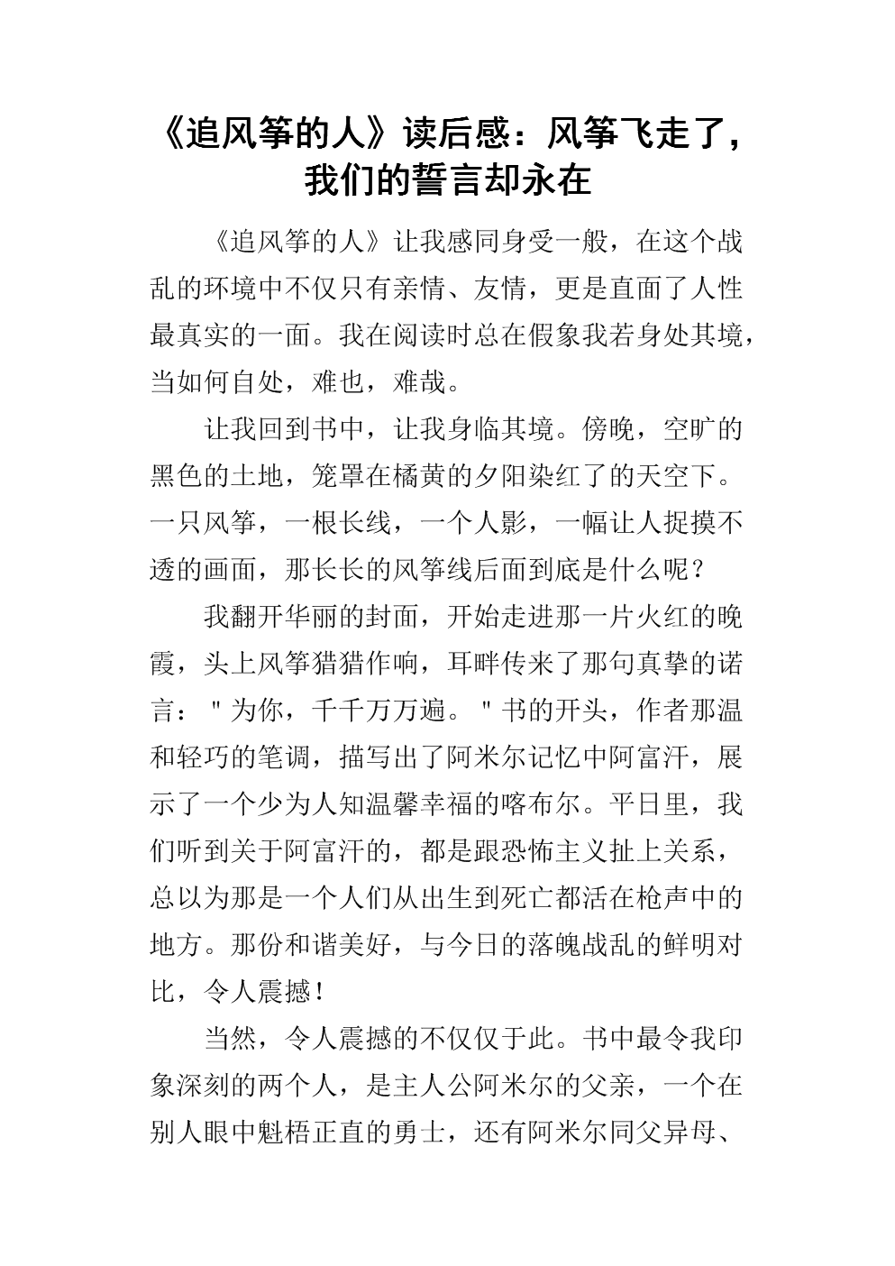 读《风筝追赶者》后的感想