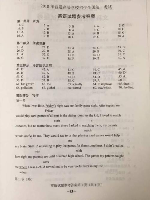 2018年全国高考全场笔试第一卷：在冷板凳上的成功