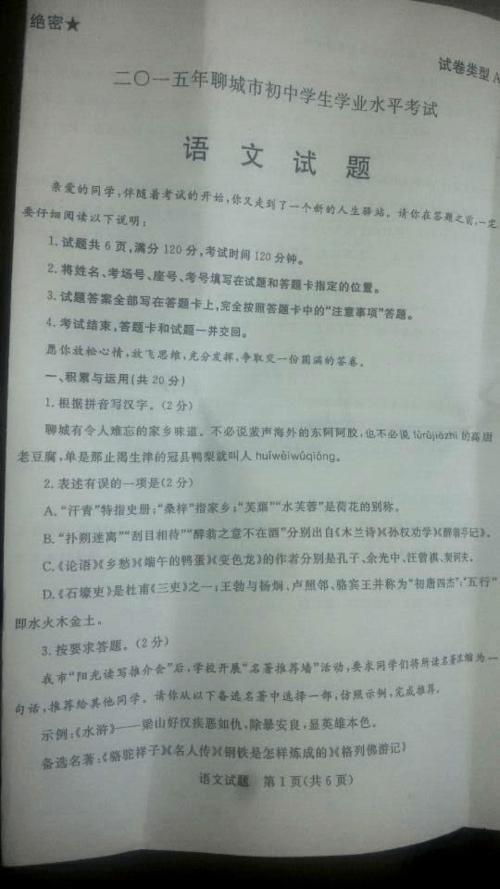 2018山东聊城高中入学考试全场作文：看花（3）