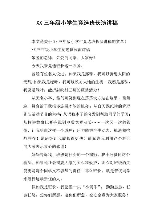 小学班长选举演讲