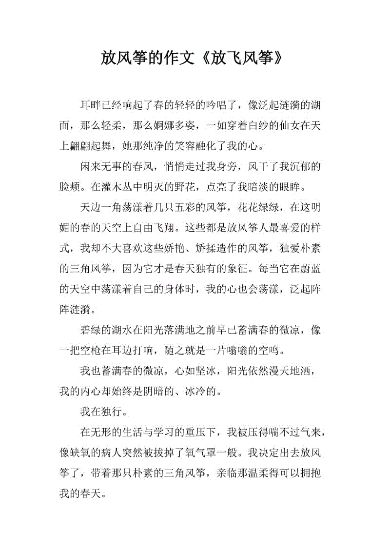 风筝放飞作文250字