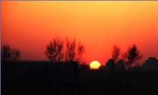 一些优美而令人感慨的句子，用来形容金红色、明媚的落日沉入地平线的景象